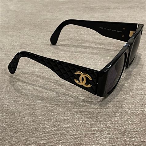 chanel sunglasses black frame with maroon leather side logo|Sunglasses .